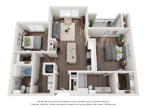 Floor plan for 2 beds, 2 baths, 1060 sqft